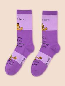 Noctvar OBM Sleepwear X Garfield 男士中筒袜一双装，趣味中筒袜，适合情人节、生日等场合作为礼物。个性化、趣味、色彩缤纷、创意卡通设计，是理想的节日礼物，舒适透气，可增进家庭氛围，时尚男女皆宜，疯狂动漫风格卡通袜 - 彩色 - 查看 4