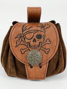 1PC Viking Medieval Leather Belt Pouch, Norse Runes & Pirate Skull Embossed Drawstring Waist Bags, Renaissance LARP Coin Purse With Belt Loop, Cosplay Accessory For Renaissance Market, Viking & Pirate Outfits - A - View 10