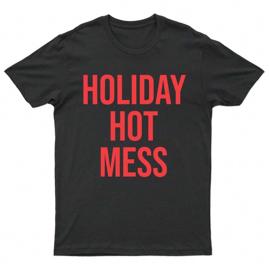 Camiseta Gráfica de Humor Festivo para Hombre y Mujer, Camisetas Unisex de Moda, Tops de , Camisetas Cómodas - Negro - Ver 1