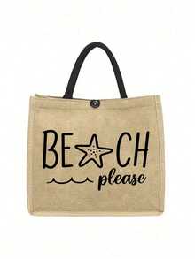 「Beach Please」帆布托特包與拉鍊收納袋套組，星星與波浪圖案帆布海灘包附拉鍊收納袋，女款可重複使用大容量海灘包，可裝毛巾、防曬乳與日常用品，小收納袋可裝化妝品與貴重物品 - 彩色 - 查看 14