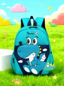 Customizable Cartoon Dinosaur Print Mini Backpack, Nylon School Bag With Heart Pattern And Adjustable Shoulder Strap - Multicolor - View 15