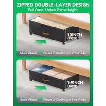 Paquete de 2 unidades de almacenamiento debajo de la cama con ruedas, contenedores escalables para almacenamiento de zapatos, organizador de ropa y organizadores de muebles de recámara - negro - Ver 3