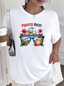 Camiseta de Mujer con Diseño Floral de Puerto Rico, Herencia Hispánica - Camisetas con Gráficos Artísticos, Tops Cortos de Verano, Camisetas de Mujer, Tops de Verano - Camiseta Transpirable y Cómoda - Blanco - Ver 8