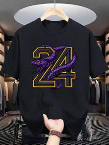 Camiseta Deportiva de Manga Corta para Hombre, Cuello Redondo, Estilo Moderno, Cómoda y Versátil, Ideal para Verano y Primavera, Estilo Deportivo, Ajuste Cómodo, Perfecta como Regalo, Números Creativos 24 - Negro - Ver 6