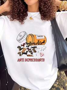 Camiseta con diseño gráfico de salchicha de perro, para amantes de cachorros, antiestrés, para dáchshund, camisetas gráficas de arte, tops cortos de verano para mujer, camisetas de verano para mujer. - Blanco - Ver 7