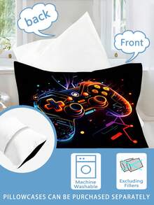2/3pcs Sarung Selimut Motif Pengontrol Game Neon, Sprei Serat Poliester Gaya Teknologi Esports, Lembut & Halus, Ramah Kulit & Bernapas, Cocok Untuk Semua Ukuran, Sempurna Untuk Kamar Anak Bertema Game, Sprei Sepanjang Musim - MultiWarna - View 5