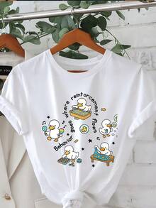 El comportamiento sigue al refuerzo. Esta camiseta casual de manga corta y cuello redondo para mujer es perfecta para primavera y verano. Adecuada para primavera, verano y otoño. - Blanco - Ver 2
