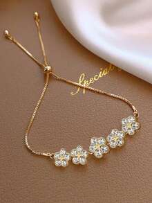1 buah Gelang Bintang Hiasan Bunga 5 Buah dengan Rhinestone yang Dapat Diatur, Rantai Logam Cocok untuk Pemakaian Sehari-hari Remaja, Hadiah (Bahan Paduan Logam, Harap Tangani dengan Hati-hati, Hindari Tarikan Berlebihan) - MultiWarna - View 1