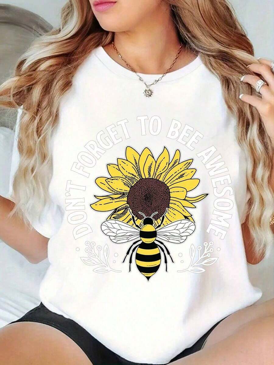 Camiseta de Verano para Mujer "Don't-Forget-To-Bee-Awesome", Tejido Suave y Cómodo, Ropa de Verano Casual y Versátil, Ideal para Regalos de Halloween - Estilo Urbano Vintage, Unisex, Camiseta de Manga Corta de Algodón Holgada con Cuello Redondo, blusas para mujer. blusas.blusas casuales para dama. - Blanco - Ver 1