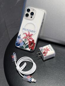 1 buah Casing Pelindung Ponsel Anti Jatuh Magnetik Transparan dengan Lubang Besar dan Motif Huruf Slogan Bunga Peony Kreatif, Bahan Lembut + Keras, Casing Ponsel TPU Anti Jatuh + Pelindung Charger, Cocok Sebagai Hadiah Liburan, Kompatibel Dengan Apple 11 12 13 14 15 16 Pro/Pro Max/14 15 16 Plus/17 dan Model Lainnya - MultiWarna - View 2