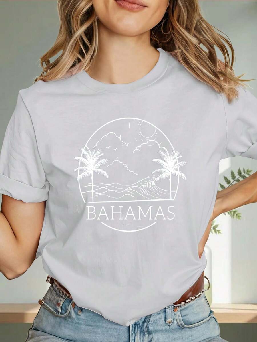 Comfortable And Stylish Women's T-Shirt With A "Bahamas Flag Design". This Women's T-Shirt Features A Comfortable Crew Neck And Short Sleeves. Made From Soft, Breathable, And Lightweight Fabric, It's Perfect For A Stylish Summer Look. MB1L - 白色 - 查看 1