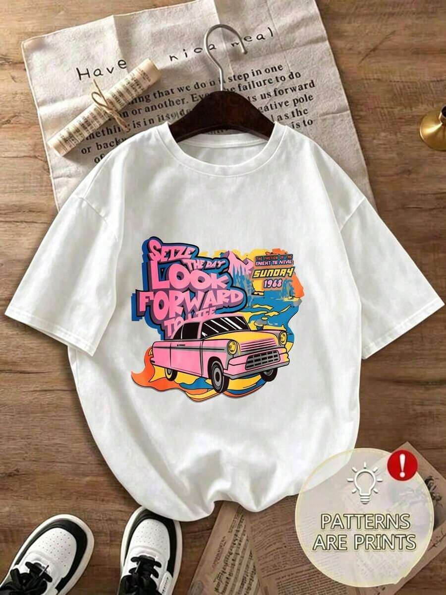 Moda 2026 Para Mujer, Camiseta de Algodón Casual de Calidad, Estilo Y2K, Ropa de Verano para Mujer - Estilo Fiesta, y Tela Ligeramente Elástica. Adecuado para ropa urbana, fiestas y uso diario. De Mujer Mezclilla, Ropa de Mujer, Camiseta Gráfica, Camiseta Básica Unisex. - Blanco - Ver 1