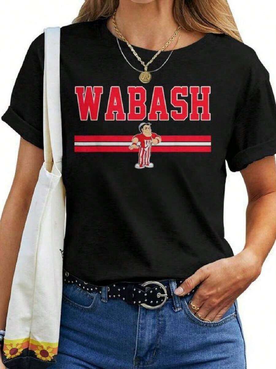 Suave Wabash College Vintage Arch For Women Women T-Shirt, blusas casuales, playeras de mujer algodon - Negro - Ver 1