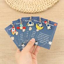 5pcs Creative Cartoon Planet Astronaut Rocket Keychain With Encouragement Card Cute Simple All-In-One Key Chain Package Accessories Couples Send And The Perfect Birthday Holiday Back To School Graduation Gift For Boy And Girl - Multicolor - View 8