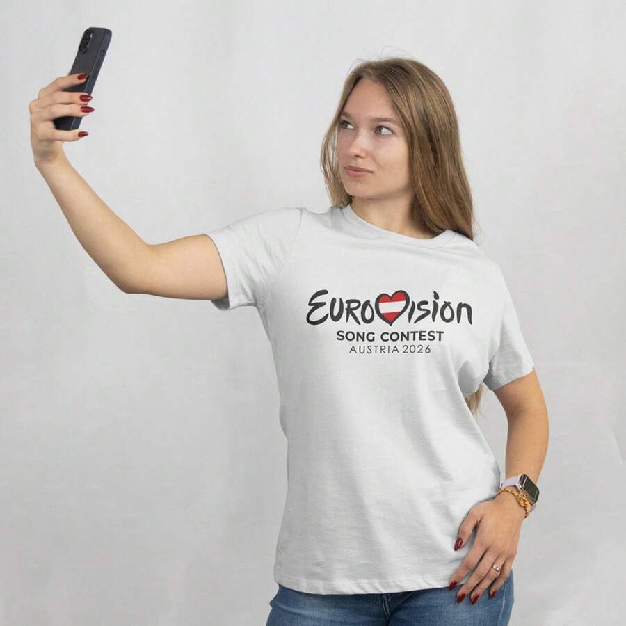Camiseta Unisex Eurovisión Austria 2026, Camisetas de Moda de TV y Música, Tops Cómodos y Transpirables - Blanco - Ver 1