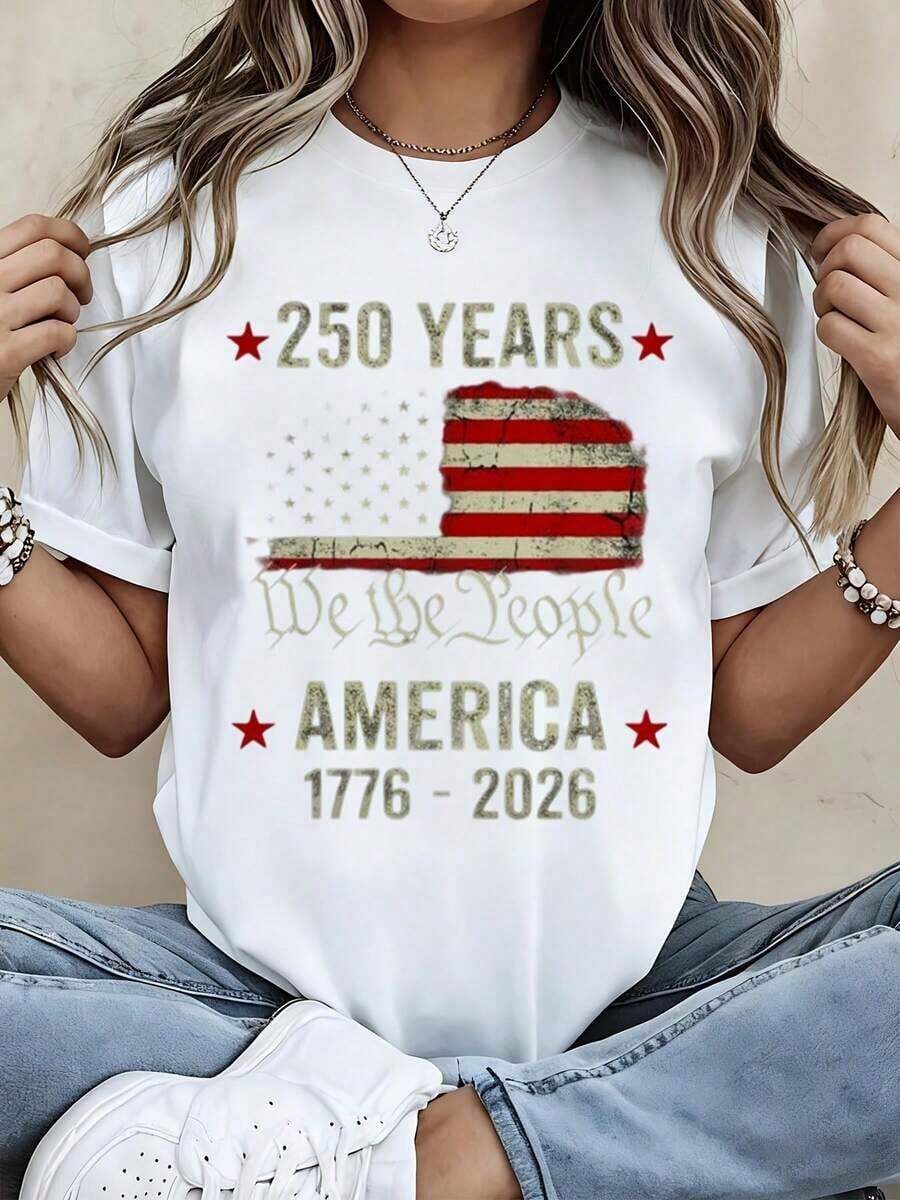 Camiseta Casual para 250 Años Nosotros, el Pueblo, América 1776 2026 Bandera Americana Celebración del Día de la Independencia Ropa de Fiesta - Blanco - Ver 1