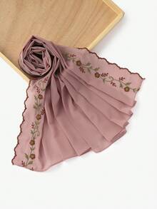 1pc Women's Fashion Embroidered Chiffon Headscarf, Soft Breathable Versatile Scarf, Muslim Sun Protection Hijab Headwrap, Suitable For Daily Wear, Gatherings, Travel, Photography And More - Multicolor - View 10