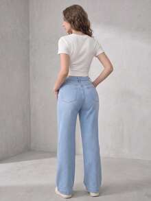 High-Waisted Wide-Leg Jeans, Ultra Comfortable For An Impeccable Everyday Look. - Pale Blue ZR113 - View 3