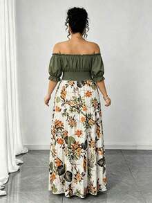 Auvina Vestido casual elegante de talla grande para mujer de primavera/verano, en azul sólido de aspecto de mezclilla con cintura fruncida y con abertura lateral - Verde militar - Ver 2