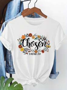 Camiseta de Mujer con Versículo Bíblico 1 Pedro 2:9, Ideal para Eventos Religiosos y Reuniones de Iglesia, Blusa de Manga Corta con Estampado de Escritura, Ropa Casual de Primavera Verano, Blusa Cálida de Estilo Sagrado para Atuendos de Iglesia, Adecuada para primavera, verano y otoño. - Blanco - Ver 1