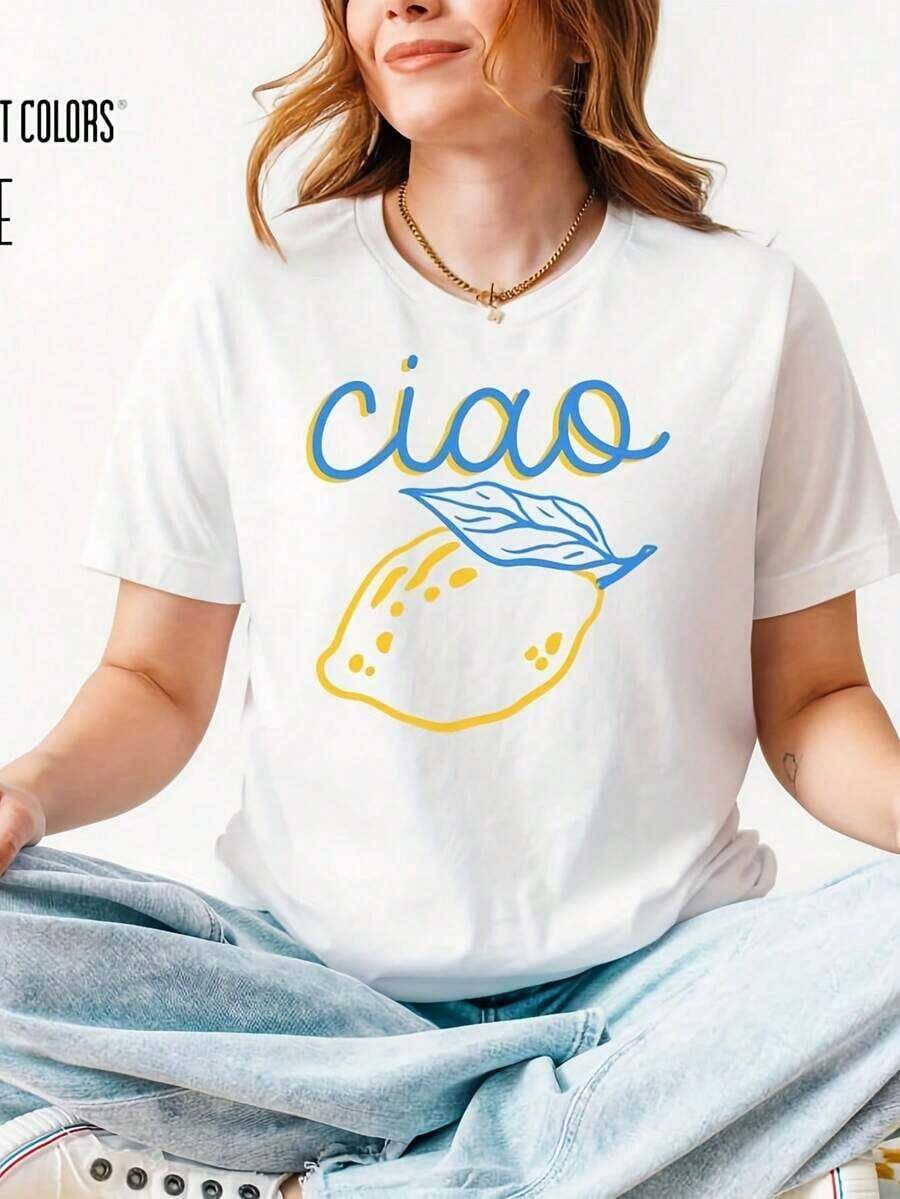 Linda Lemon Ciao Casual Shirt, Italian Shirt, Amalfi Coasciao Bella Lemon T-Shirt, Preppy Shirt, Limoncello Shirt, Summer Italy, Tdolce VitaFashion - 白色 - 查看 1