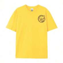 Women's Summer T-Shirts With A 'Mom Club' Graphic Print, Crew Neck, Short Sleeves, Simple Casual Style For Everyday Wear, In Black, Plus Sizes. Graphic Print T-Shirts For Mom's Birthday, Fun Prints For Mom, Women's Summer Clothes, Summer T-Shirts With Face And Letter Prints. - 黃色 - 查看 7