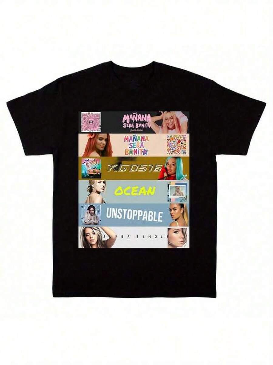 Camiseta de la gira de , Camiseta del álbum "Mañana Será Bonito" del rapero de hip-hop, Camiseta de , Atuendo de , Regalo para hombres y mujeres, Camiseta unisex, Camiseta de la cantante colombiana "Tropicoqueta", Camiseta de "Bichota", Merchandising de , Regalo para amantes del reggaeton, Camiseta del equipo FD, Camiseta deportiva de ocio para hombres y mujeres, Ropa de verano estilo Y2K, Camisetas gráficas ligeras y transpirables 100% algodón para hombres y mujeres - Corte regular, cuello redondo, atuendo casual - Camisetas de verano de manga corta y cuello redondo, tela de elasticidad media, ajuste cómodo para todas las estaciones, Camiseta con diseño único, corte relajado, envío gratis. - Negro - Ver 1