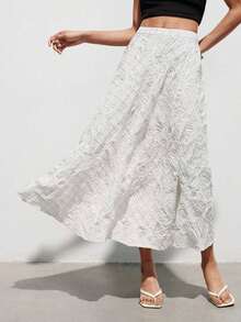 Falda acampanada con bordado de cuadros para mujer, primavera/verano - Blanco - Ver 4