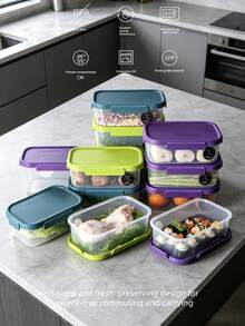 Recipiente hermético rectangular para almacenamiento de alimentos, caja de almuerzo de plástico para microondas y refrigerador, recipiente para preparación de comidas, organizador de frutas - Ver 2
