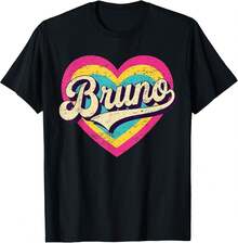Camiseta unisex, camiseta Bruno Retro de los 80 para hombre y mujer, ropa de mujer, blusas casuales para mujer, camisas de mujer, blusas para mujer, camisetas, estampado gráfico, agradable al tacto, retro de los 90, ropa urbana, camisetas casuales de moda. - Negro - Ver 1