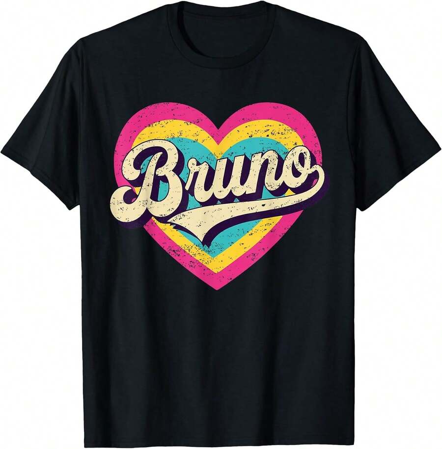Camiseta unisex, camiseta Bruno Retro de los 80 para hombre y mujer, ropa de mujer, blusas casuales para mujer, camisas de mujer, blusas para mujer, camisetas, estampado gráfico, agradable al tacto, retro de los 90, ropa urbana, camisetas casuales de moda. - Negro - Ver 1