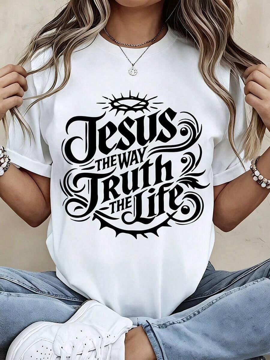 Camiseta con Estampado de Acuarela de la Cruz de Jesús, Ropa Deportiva Casual para Mujeres y Hombres - Estilo Urbano Vintage, Unisex, de Algodón, Manga Corta, Cuello Redondo, 100% Algodón - Blanco - Ver 1