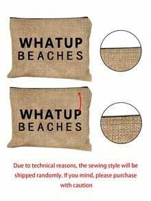 大容量托特包，黑色文字印花「WHATUP BEACHES」，便攜式大容量購物袋，多功能收納袋，亞麻手把托特包，適合海灘旅行、度假、野餐、超市購物、日常攜帶，輕量夏季女款托特包，生日禮物、返校季、海灘玩樂、婚禮蜜月旅行、教師節禮物 - 彩色 - 查看 10
