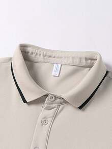 Summer Men's Slim Fit Printed Polo Shirt, Contrast Color Collar Patchwork Button-Up Top With Embroidery, Suitable For Daily And Outdoor Wear - Black - View 3