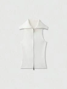 Blusa de punto de unicolor versátil y casual para mujer - Blanco - Ver 1