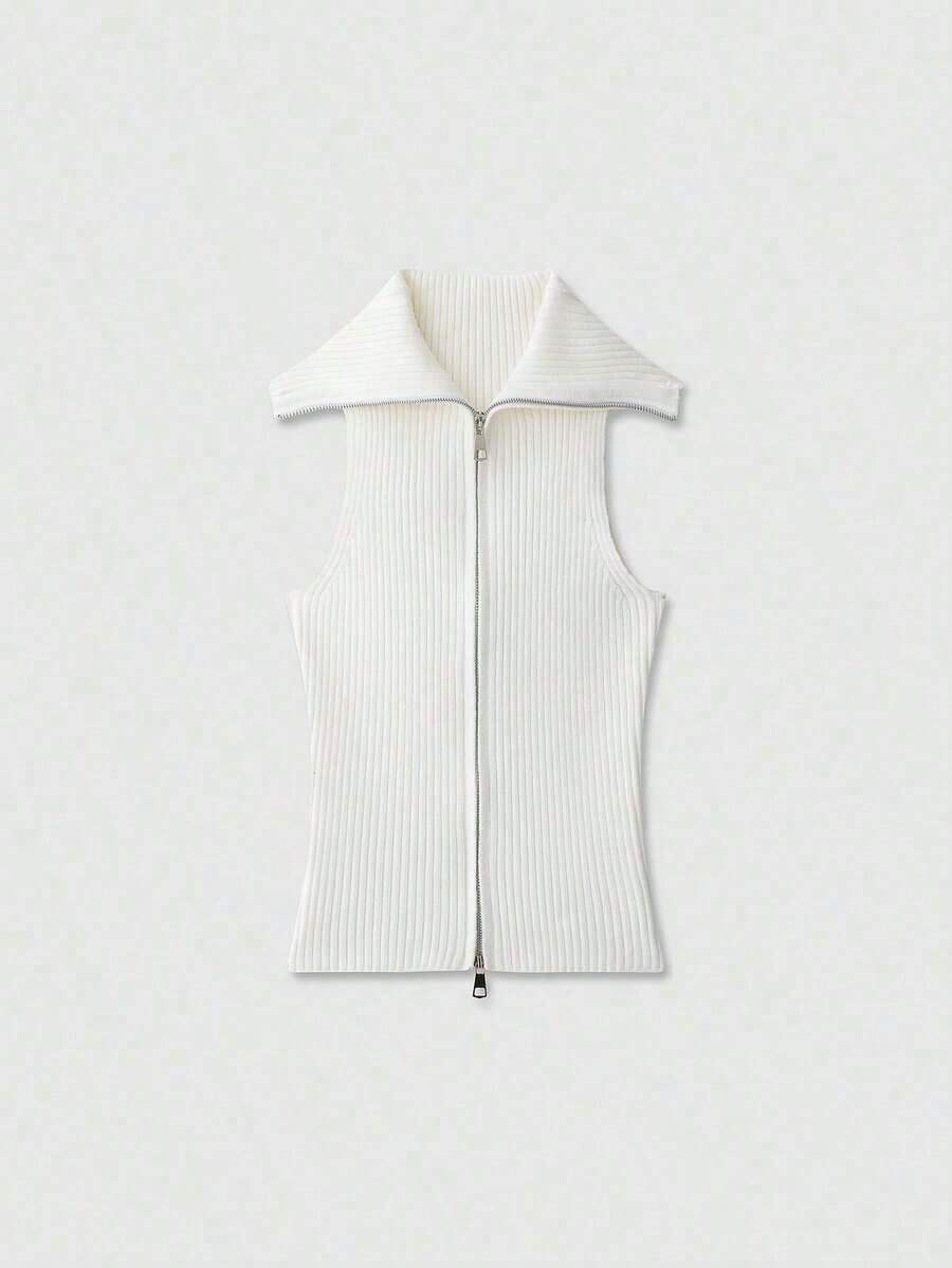 Blusa de punto de unicolor versátil y casual para mujer - Blanco - Ver 1
