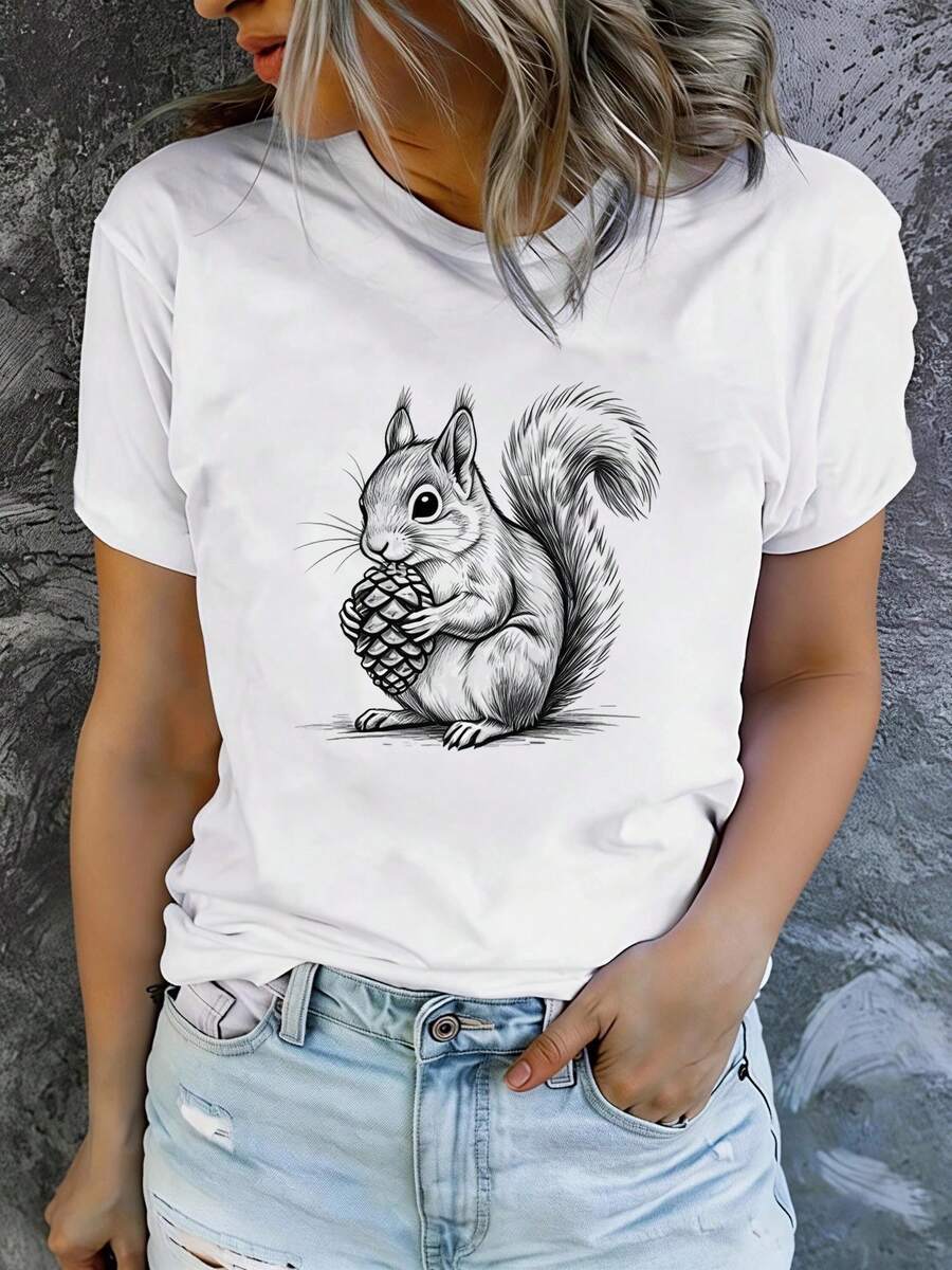 Mexican Art Printed Short Sleeve T-Shirts For Women, Modern And Casual, Machine Washable, Comfortable Fit, Cotton T-Shirt For Coordinated Family - 白色6 - 查看 1