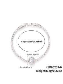 1条简约椭圆形彩色锆石链手链，适合日常休闲佩戴 - 彩色 - 查看 14