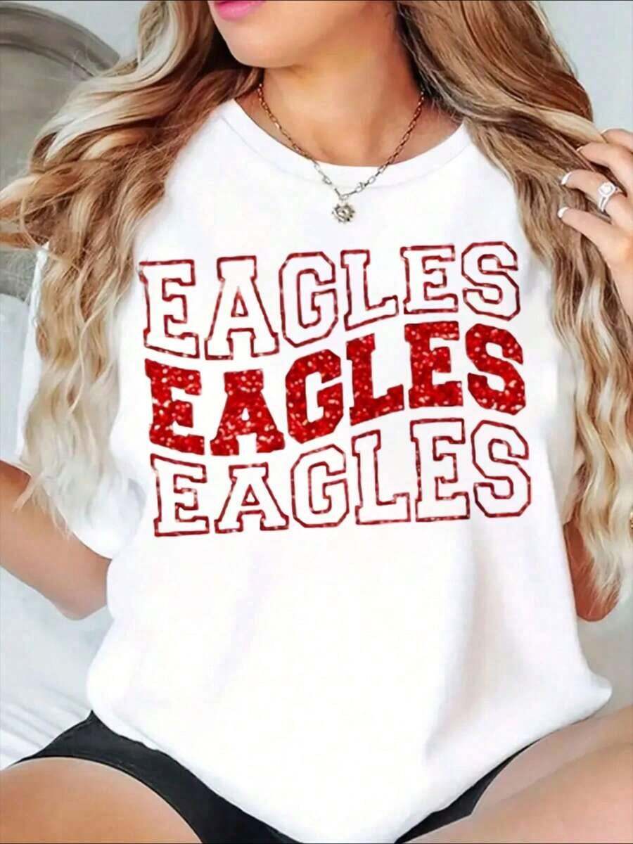 Camiseta de Espíritu del Equipo de Fútbol para Mujer, Ropa Casual para Fanáticos, para el Día del Partido y Uso Diario - Estilo Urbano Vintage, Unisex, de Algodón 100%, Manga Corta, Cuello Redondo - Blanco - Ver 1