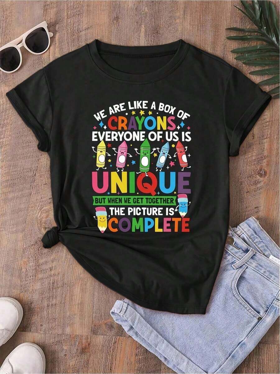 Camiseta única y colorida con diseño de crayones que celebra la diversidad y la unidad y2k ideal para amantes de la moda mexicana y la autoexpresión perfecta para cualquier ocasión ajustable y cómoda disponible en varias tallas - Negro - Ver 1