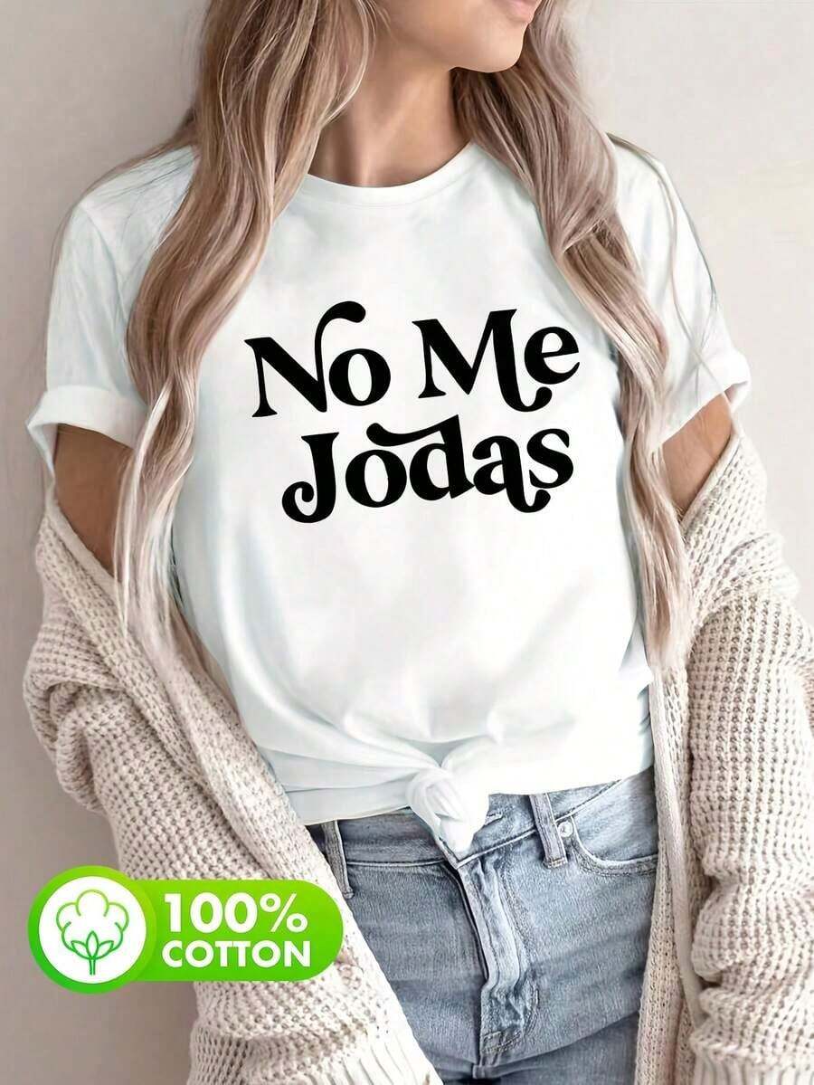 Camiseta casual de manga corta de 100% algodón con eslogan español, diseño versátil y de moda adecuado para fiesta, playa, vacaciones, deportes, graduación y otras ocasiones de verano blanco Cuello Redondo Algodón 100% Tejido Suave Manga Corta - Blanco - Ver 1