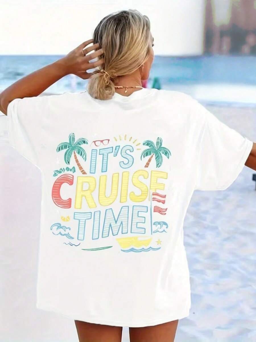 Camiseta de manga corta con cuello redondo para mujer, con estampado de diseño festivo premium|Corte casual de primavera/verano, transpirable y agradable para la piel, adecuada para deportes y actividades al aire libre, un regalo diario imprescindible para amantes de la moda, moda juvenil, novedades de Navidad, otoño e invierno, ecológica. - Blanco - Ver 1