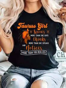 Conjuntos de verano para mujer, camisetas 100% algodón para mujer, chica Tauro - Astrología, astróloga, signo zodiacal, horóscopo, camiseta de algodón estampada para verano, top de manga corta suave para mujer, camisetas gráficas modernas y cómodas, tops de verano. - Negro - Ver 7