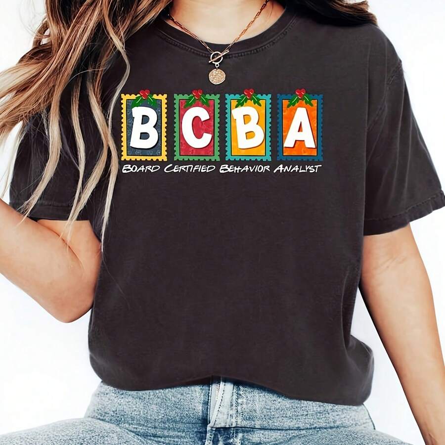 BCBA Cistmas Shirt, day ABA hirt, BCBA Stamp ste shirt, Board Certified Beor t Gift, Aba Therapist Gift220g heavyweight 100% cotton T-shirt. Butterfly print. Unisex sizing. Round neck inspirational T-shirt. Cute and beautiful Y2K-inspired summer top, perfect for the outdoors, home, work, or street wear. Casual, loose-fitting everyday T-shirt. - Negro - Ver 1