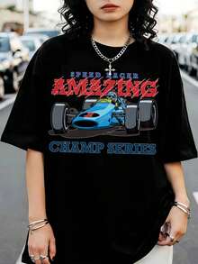 Fan T-Shirt With Retro F1 Car Print From The Speed Racer Amazing Champ Series - Black - View 1