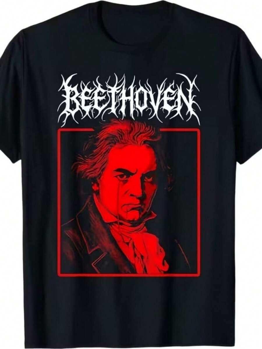 Recomendación destacada: camiseta cyberpunk local, con diseño de Beethoven en estilo death metal, 100% algodón. - Negro - Ver 1