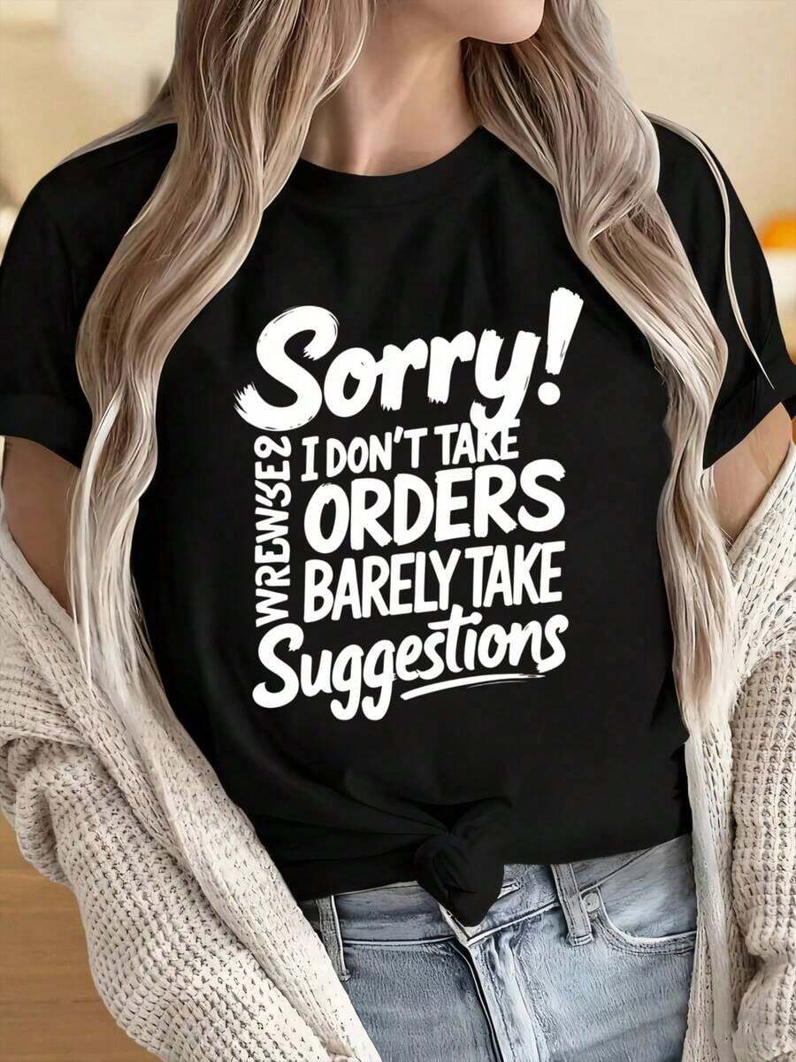 Camisetas para Mujer y Hombre con Cuello Redondo y Mangas Cortas. Lo siento, no acepto pedidos, apenas acepto sugerencias. Camiseta Wrenke2 para Mujer, Estilo Casual, Top de Moda. Estampados Divertidos son adecuados para fiestas de Navidad, actividades deportivas, fiestas de vacaciones, salidas, deportes y otros regalos navideños. - Negro - Ver 1