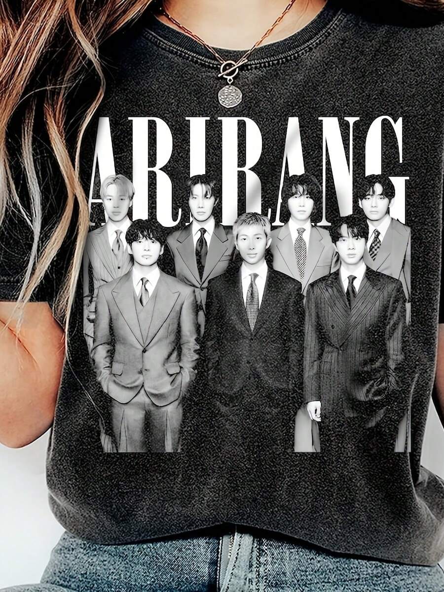 Camiseta vintage Arirang de Bangtan Boys, camiseta musical vintage de los 90, camiseta de la gira 2026, camiseta Arirang de Bangtan Boys - Negro - Ver 1