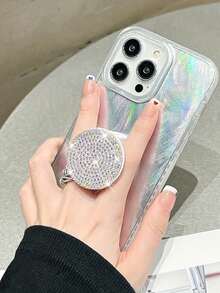 Fully Rhinestone Studded Phone Grip Stand, Sparkling Bling Anti-Slip Handle, Slouchy Desk Mount For Live Streaming & Selfie, Fits All Phone Models, Thoughtful Gift For Girlfriend - Multicolor - View 1