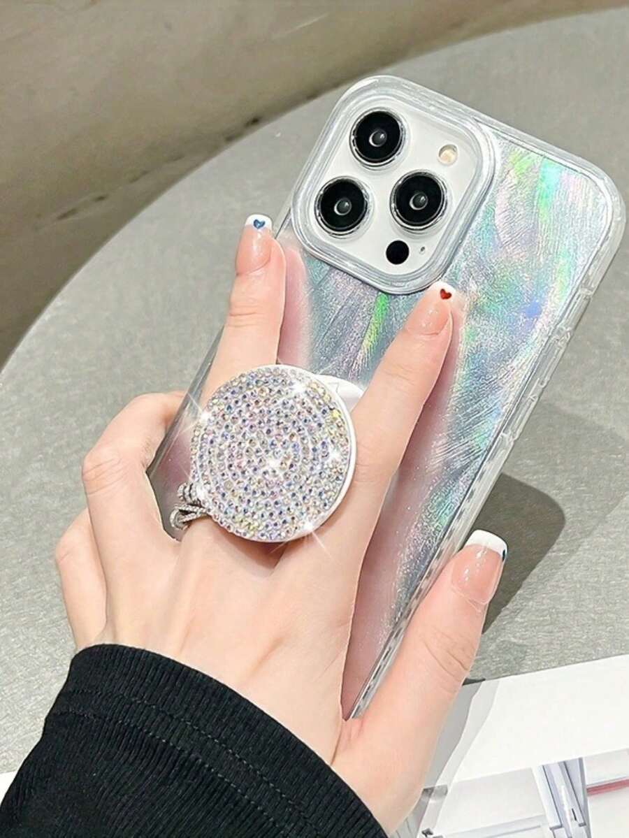 Fully Rhinestone Studded Phone Grip Stand, Sparkling Bling Anti-Slip Handle, Slouchy Desk Mount For Live Streaming & Selfie, Fits All Phone Models, Thoughtful Gift For Girlfriend - Multicolor - View 1